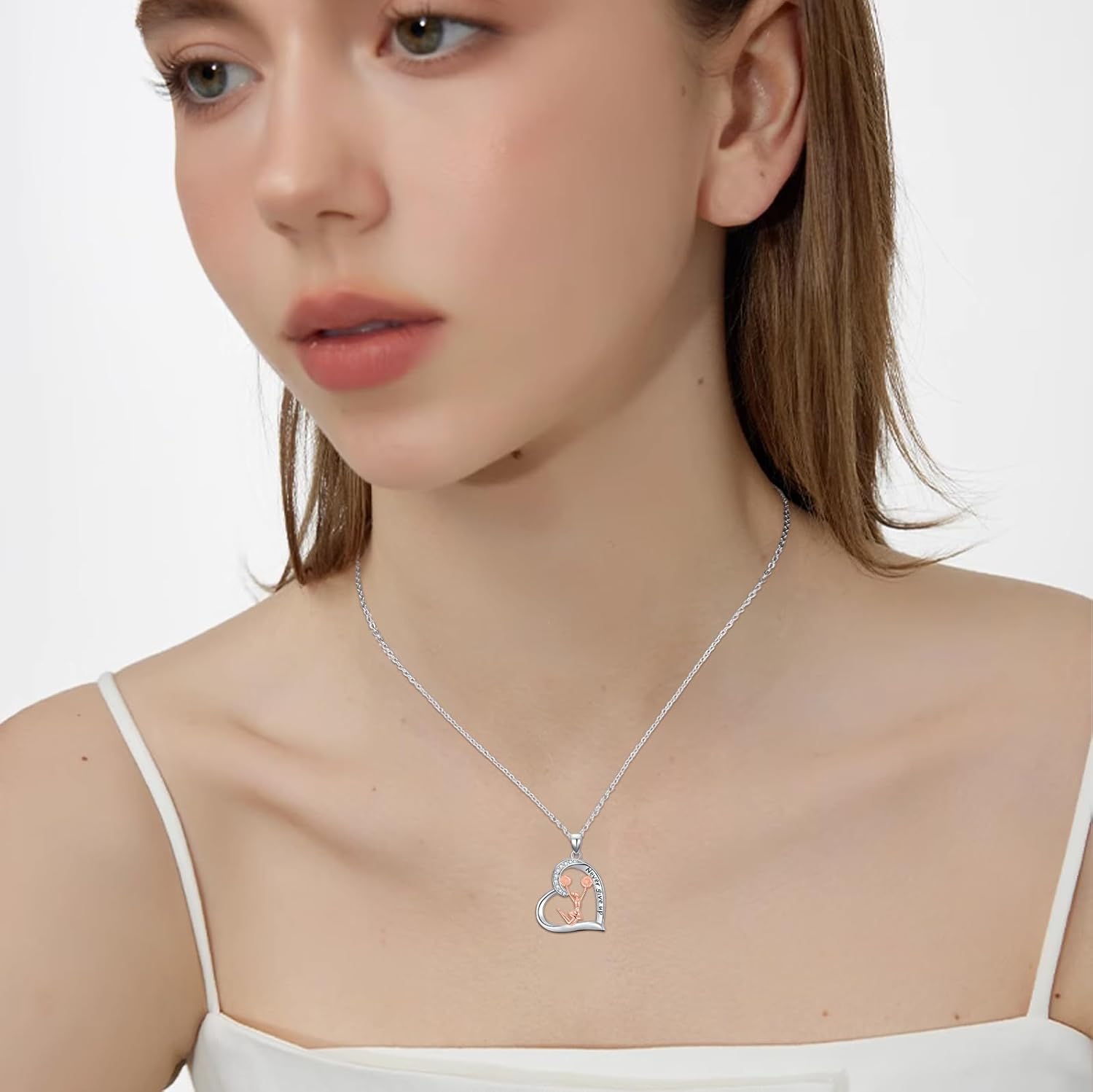 Sports Necklace 925 Sterling Silver Heart Pendant Necklace Never Give Up Jewelry Graduation Gifts for Women Sports Lovers - Image 6