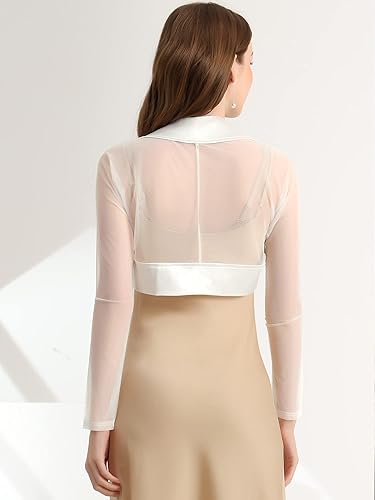 Miniatura 5 de Allegra K Bolero de satén para mujer para vestido de noche, cárdigan de malla frontal abierto, elegante bolero de boda