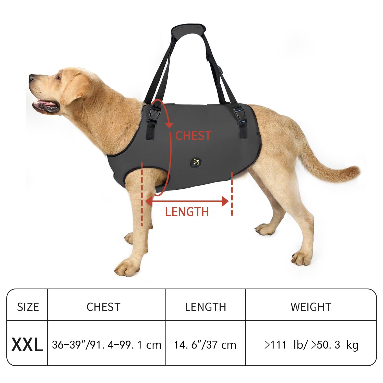 COODEO Dog Lift Harness, Imbracatura di Sollevamento per Cani, Sling di Supporto Regolabile per Cani Anziani, con Artrite o Perdita di Stabilità nella Camminata (Nero,XXL)