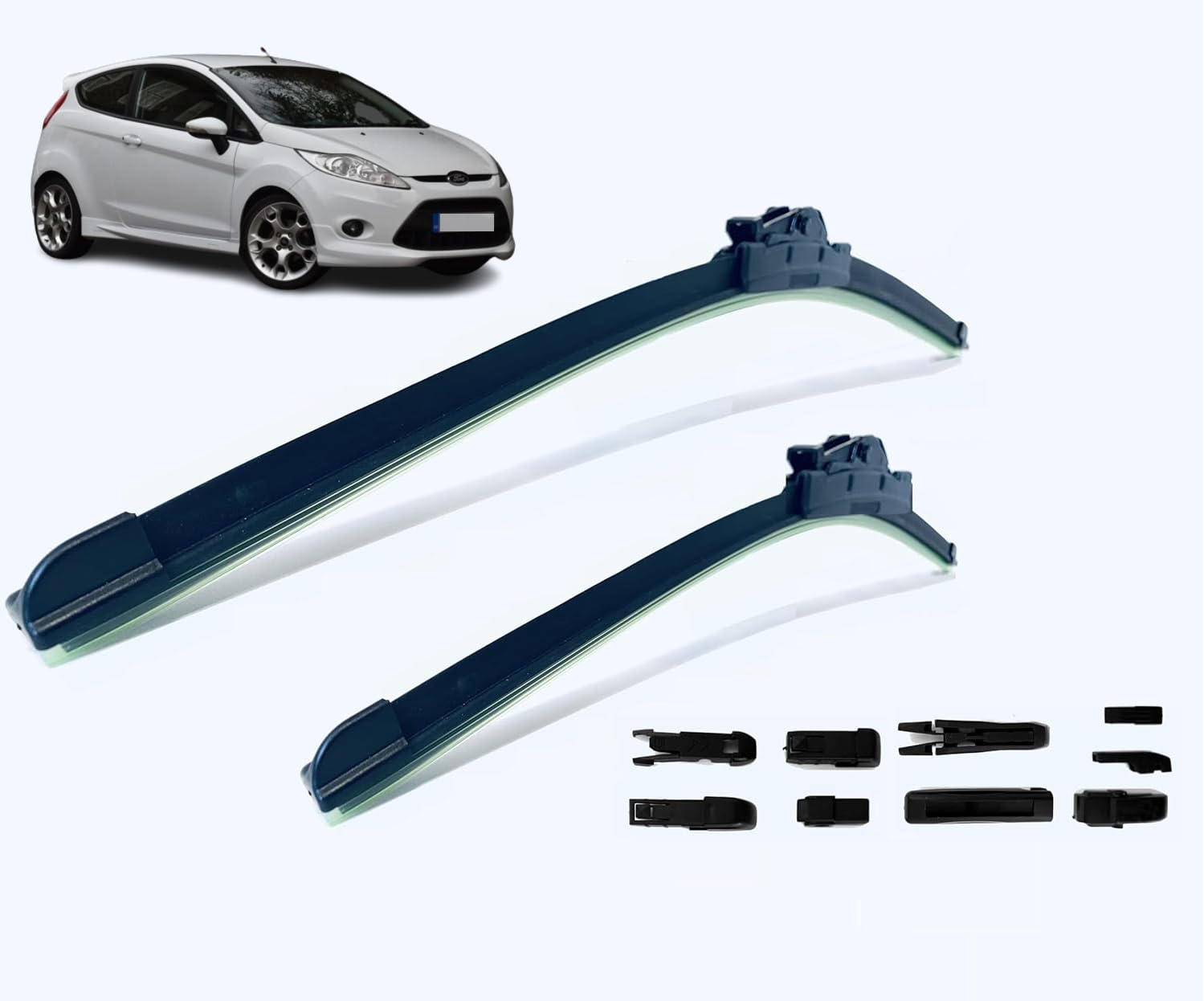 SPAZZOLE TERGICRISTALLO PER FORD FIESTA 2002-2008 55 40 CM ANTERIORI AERO FLAT - Foto 12