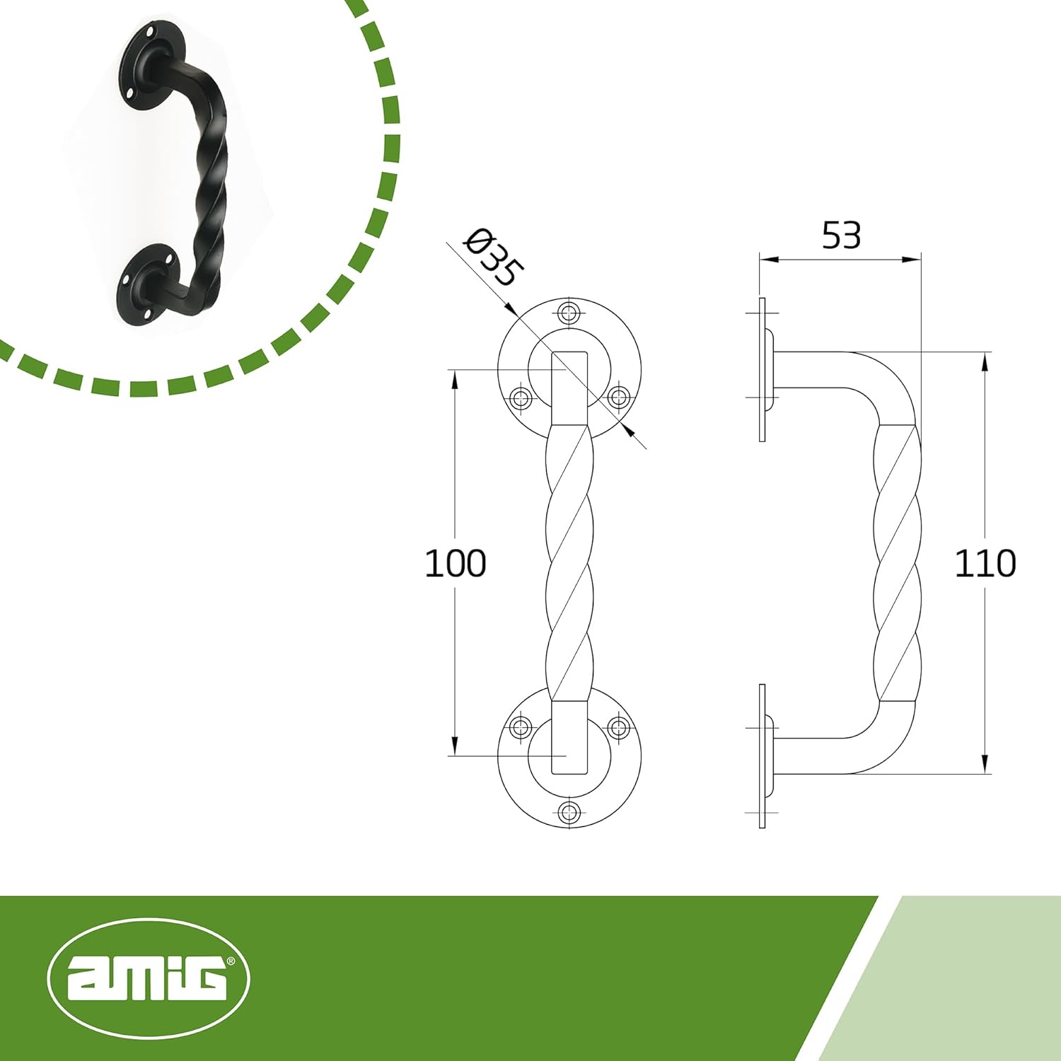 Amig - Door Handle for Interior Doors or Entrance Doors Model 103 | 100mm | Steel Plate Zamak Handle Handle | Black Finish | Rosette Included | Hand Forged Rustic Style