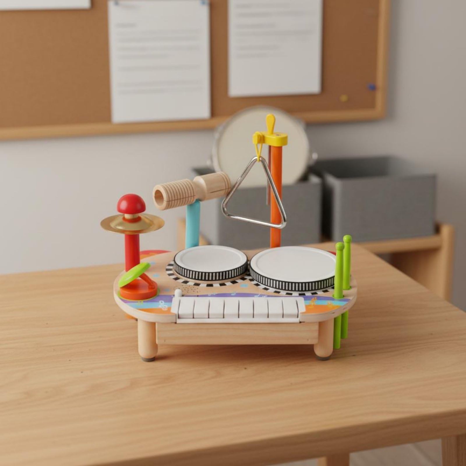 Amagogo Xilófono Infantil Tabla de Percusión Tambor Triángulo Platillo Maraca de Madera Educativo Coordinación Adecuado para Niños Pequeños Aprendizaje Temprano Aula Hogar