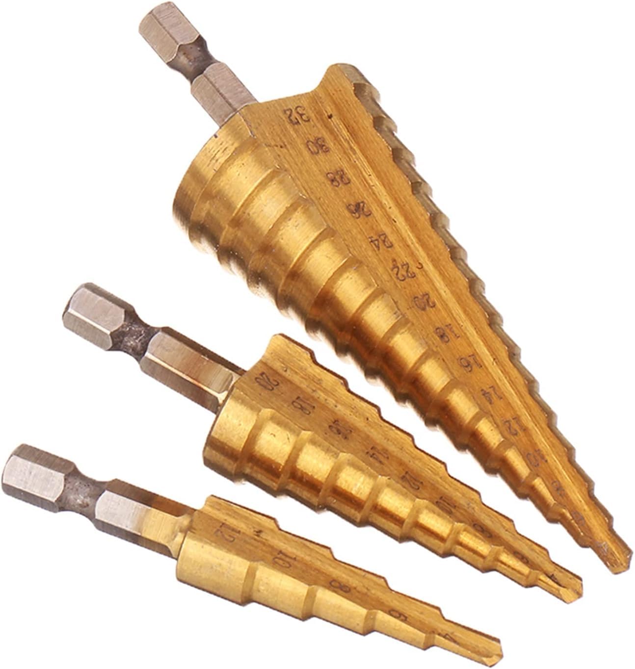 Broca escalonada, Brocas for metal, Broca escalonada de carburo Broca escalonada HSS recubierta de titanio con broca ranuradora, sierra for carpintería, perforación de metal y madera
