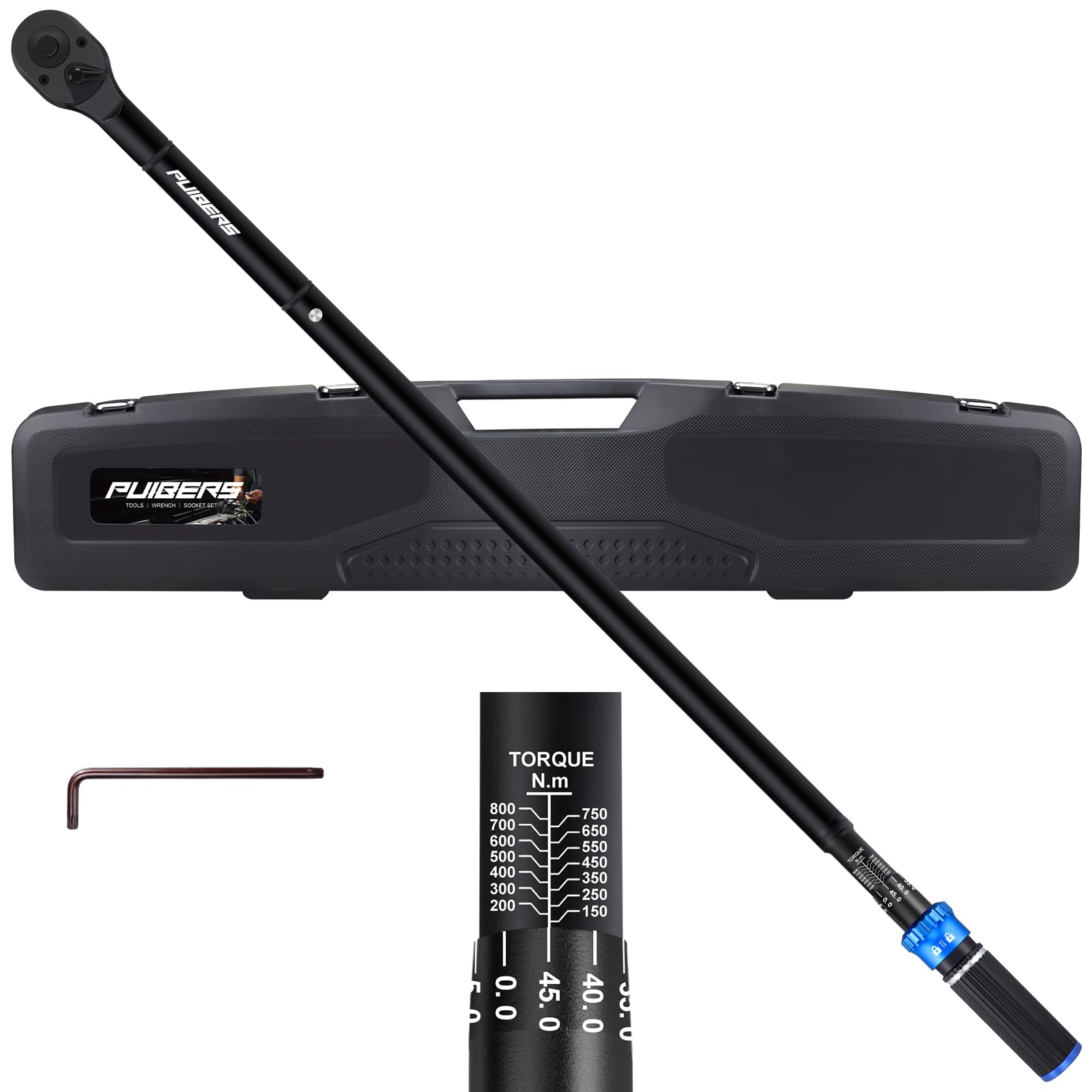 PUIBERS 3/4 Inch Drive Torque Wrench, 150-800 Nm, 48-Tooth Ratchet