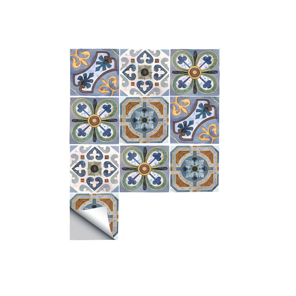 LMYSXAOZ Tile Stickers Stick on Tiles, Self Adhesive Wall Tiles for Bathroom Kitchen, Oil Proof DIY Peel and Floor Retro Flower Brick 20x20cm (20PCS,Pattern)