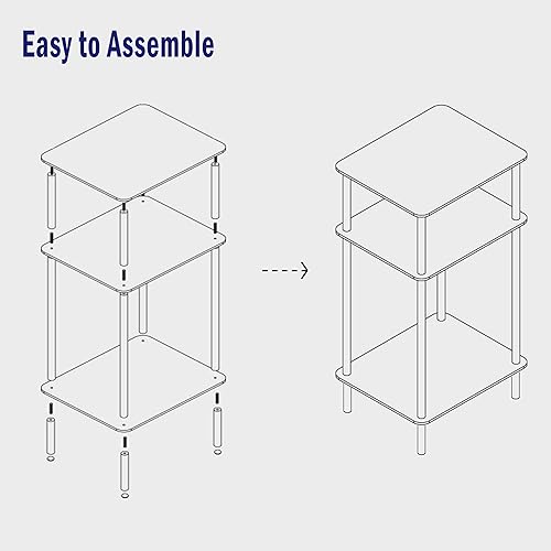 Miniatura 11 de Juego de 2 mesas auxiliares de vidrio templado, juego de 2 mesas auxiliares de acrílico con 3 estantes de almacenamiento, mesita de noche
