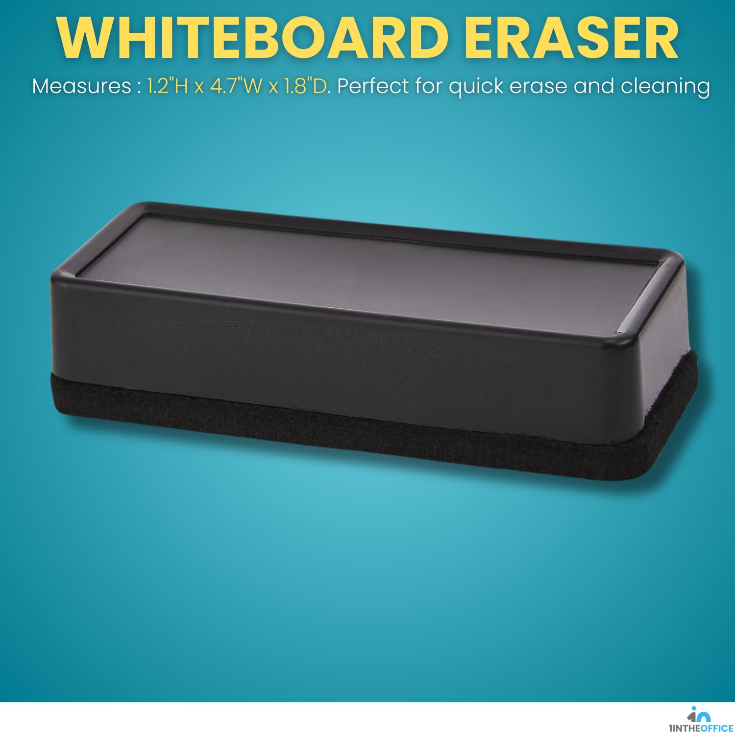 1InTheOffice Magnetic Dry Erase Eraser for Whiteboards and Chalkboards, Quick Ink Removal, Black, 4 Pack