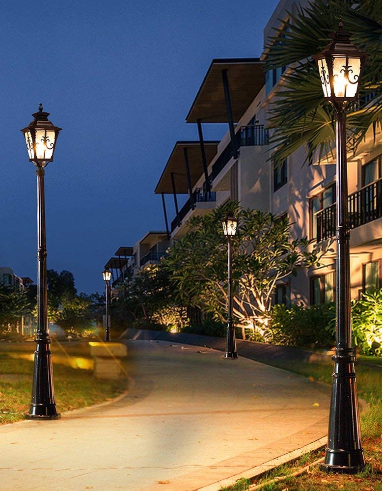 2,75 m lampa uliczna LED o wysokiej mocy do ogrodu, ogrodu, ogrodu, ogrodu, tradycyjnej, zewnętrznej, wodoodpornej lampy podłogowej, kolumny, latarni, trawnika, willi,Black-85cm