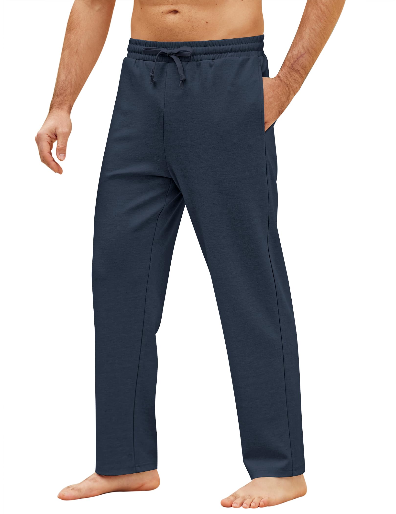 COOFANDYMen's Yoga Pants Casual Elastic Waist Drawstring Jogger Sweatpants Open Bottom Lounge Pants