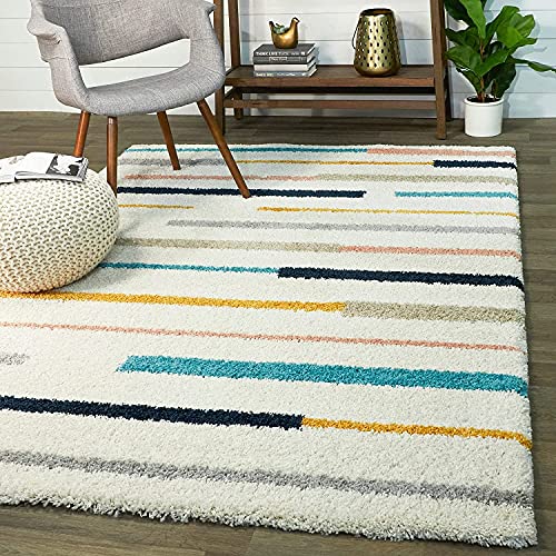 Image of Shaggy Carpet for Living Room 3X5 FEET Fluffy Plush Area Rug, Thick Fur Floor Carpet Modern Cozy Rug for Home Decor, Kids Room Bedside Hall, Durable Comfortable Shaggy Rug (Ivory-Line)