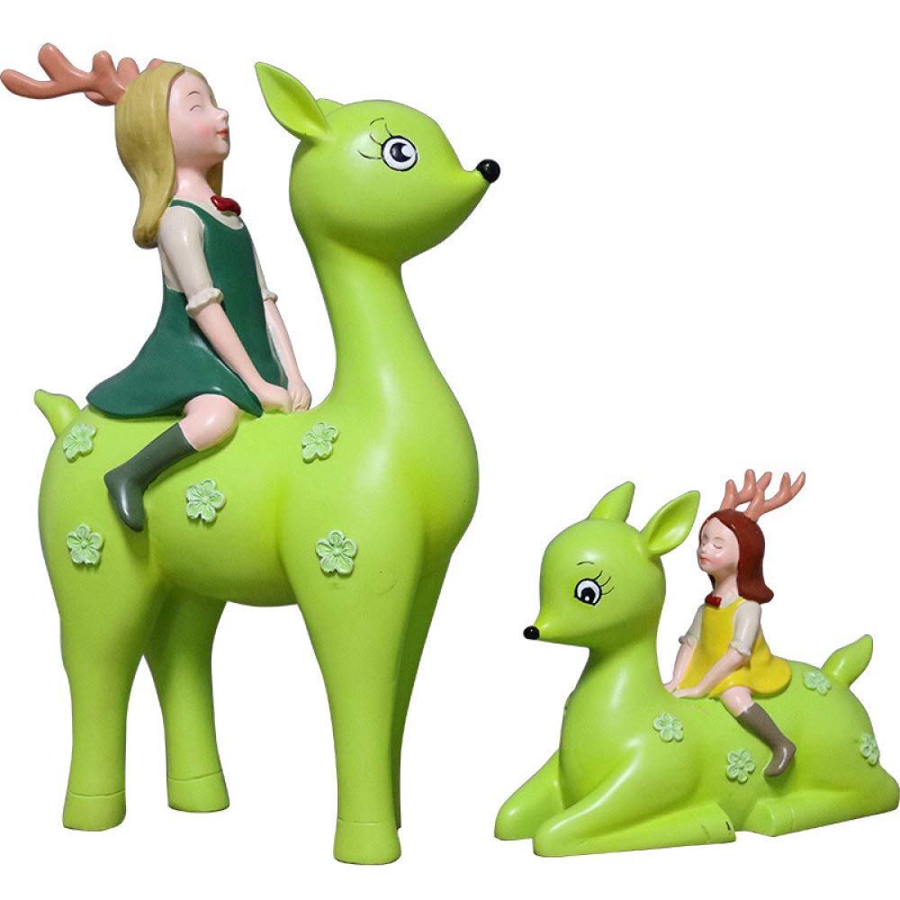 Petite statue en résine de petite fille et cerf pour décoration de maison et bureau Lot de 2