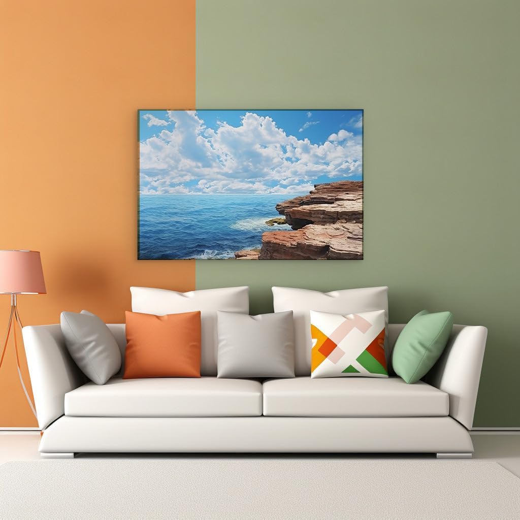 Canvas for Living room. Serenity at the Seaside � When Nature's Grandeur Embraces Tranquil Shores, 27 x 18 inch Canvas Wall Art - Ready to Hang