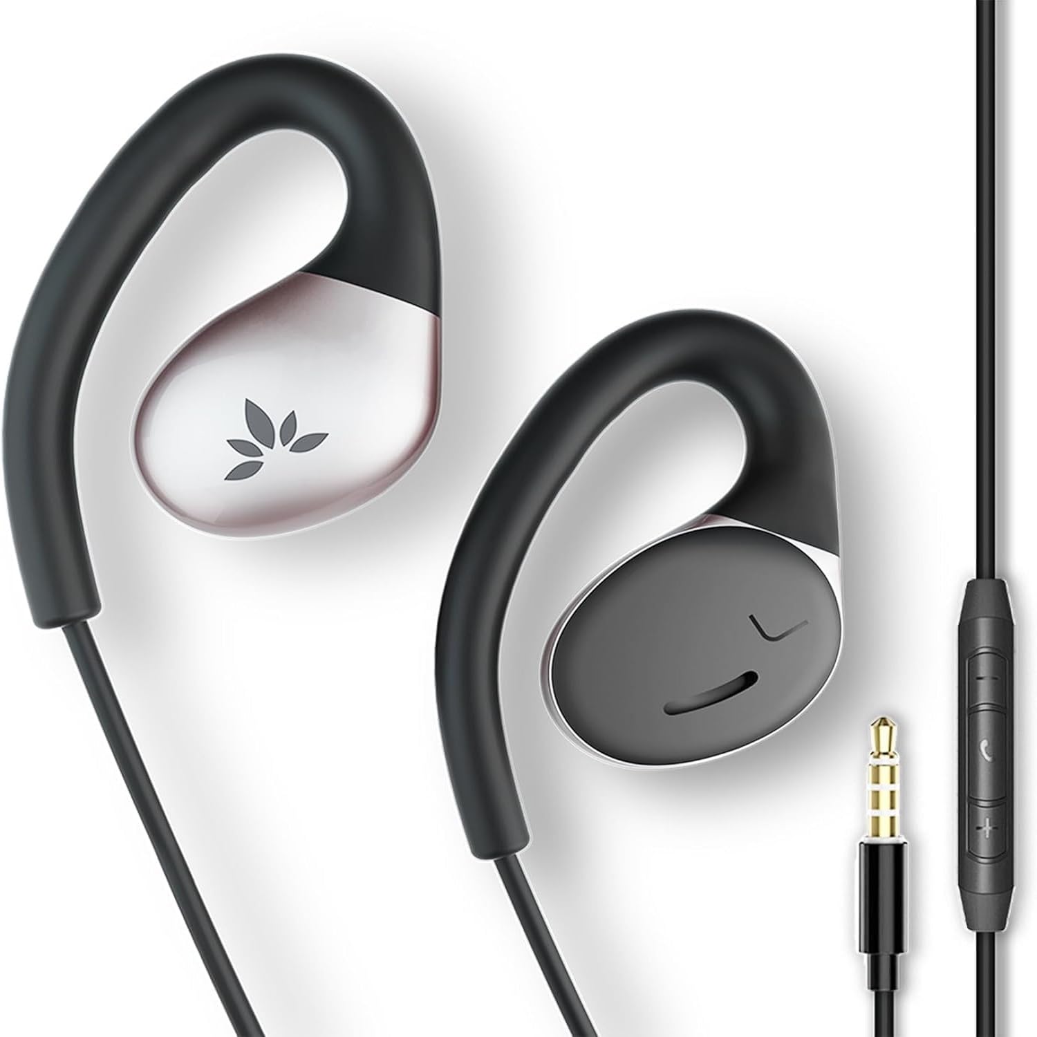 Avantree Resolve - Wired Open Ear Earbuds & Microphone for Music Calling with Inline Control, Surrounding Awareness, 3.5mm Aux Jack, Wraparound Over-Ear Hooks, Open Earphones (Open Ear) and No