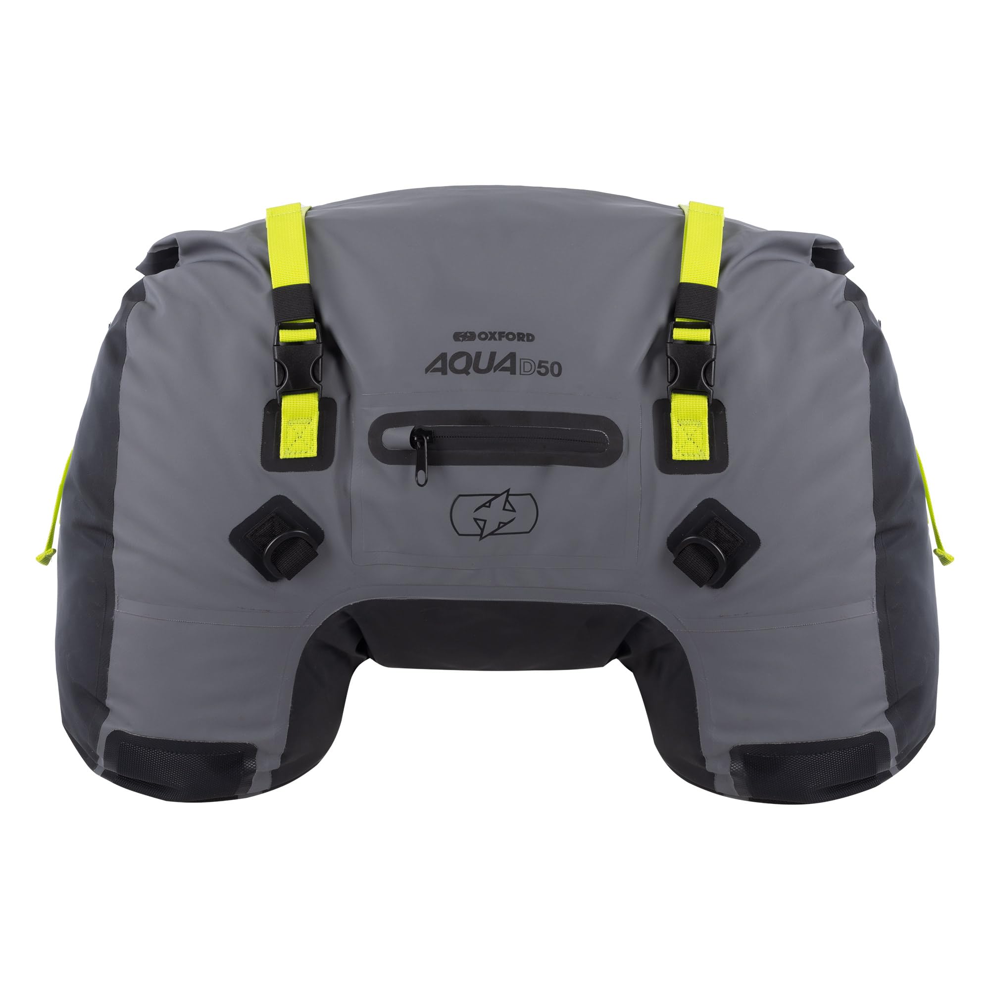 Oxford Aqua D-50 Waterproof Duffle Roll Bag Motorcycle Pannier Luggage, Black/Grey/Fluo