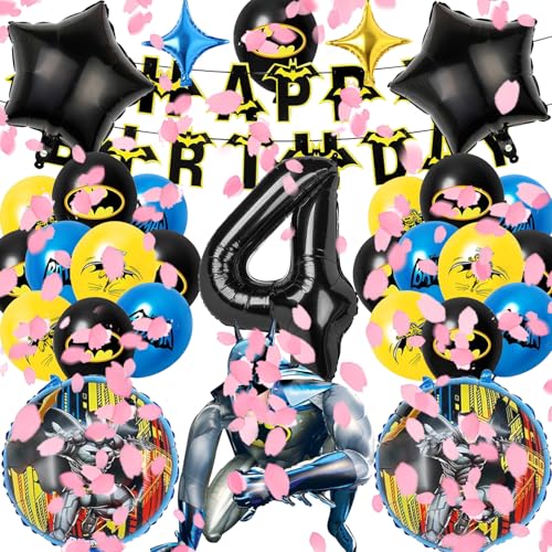 VOVhpbidy 24 Pièces Decoration Anniversaire Batm 4 Ans Garçon Fille, Batm Ballons Anniversaire Set, Décoration Ballon en Aluminium, Set pour Fête...