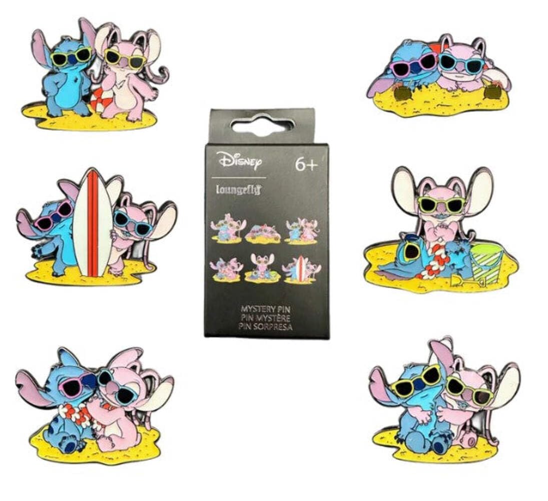 Loungefly Lilo & Stitch - Scena na plaży anioła - Zakup w ciemno - 1 z 6 do kolekcjonowania - Lilo i Stitch - Ślepe pudełko emaliowane szpilki - urocza broszka kolekcjonerska - do plecaków i toreb