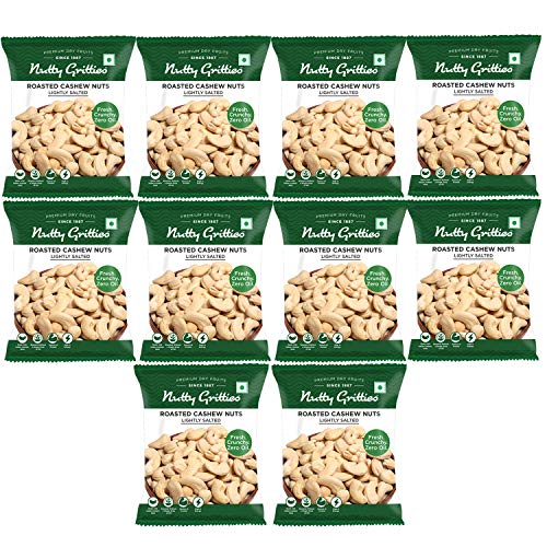 Image of Nutty Gritties Premium Jumbo Cashews W240, 210g (21g x 10) | Roasted & Lightly Salted | Non-Fried, Zero Oil | Crunchy Healthy Snack | Zero Breakage | Resealable Pouch