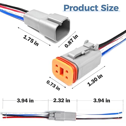 Miniatura 2 de Deutsch DT 4 pin gris macho hembra arnés de cableado Deutsch Pigtail 4 vías de alambre impermeable automotriz conector eléctrico 16 AWG con tubo