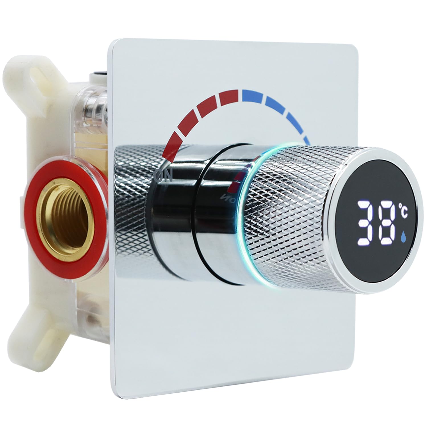 Mitigeur de douche monofonction encastré à affichage LED et chrome
