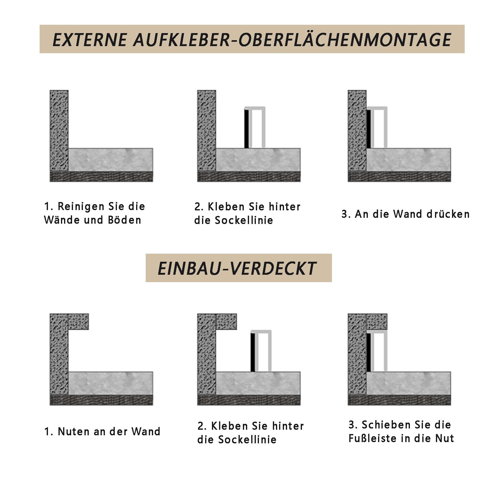 Rodapiés De Aluminio Elegantes, 125cm, Juego De 4, Resistentes Al Desgaste Y A La Luz, Molduras De Suelo Modernas Para Oficina Y Hogar, Decorativos Y Duraderos(Grau)