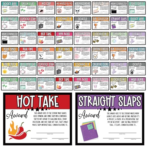 Motipuns 48 Pcs Funny Slang Student Awards Certificates End of School Year Awards 8.5” x 11” Graduation Ceremony Paper Achievement Certificates School Student Reward Teacher Class Motivation Supply