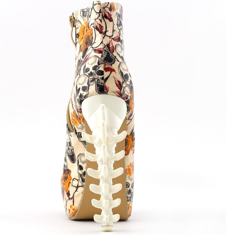 SHOW STORY Cool Zip High-top Bone High Heel Hidden Platform Ankle Boots,LF40603