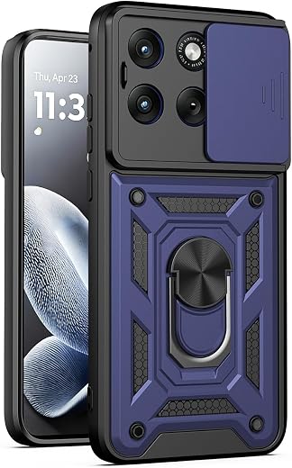 SESS XUSIVE Tough Armor Bumper Back Cover for Motorola Moto Edge 70 Fusion 5G | Sliding Camera Cover, Kickstand &amp; Ring Hol...