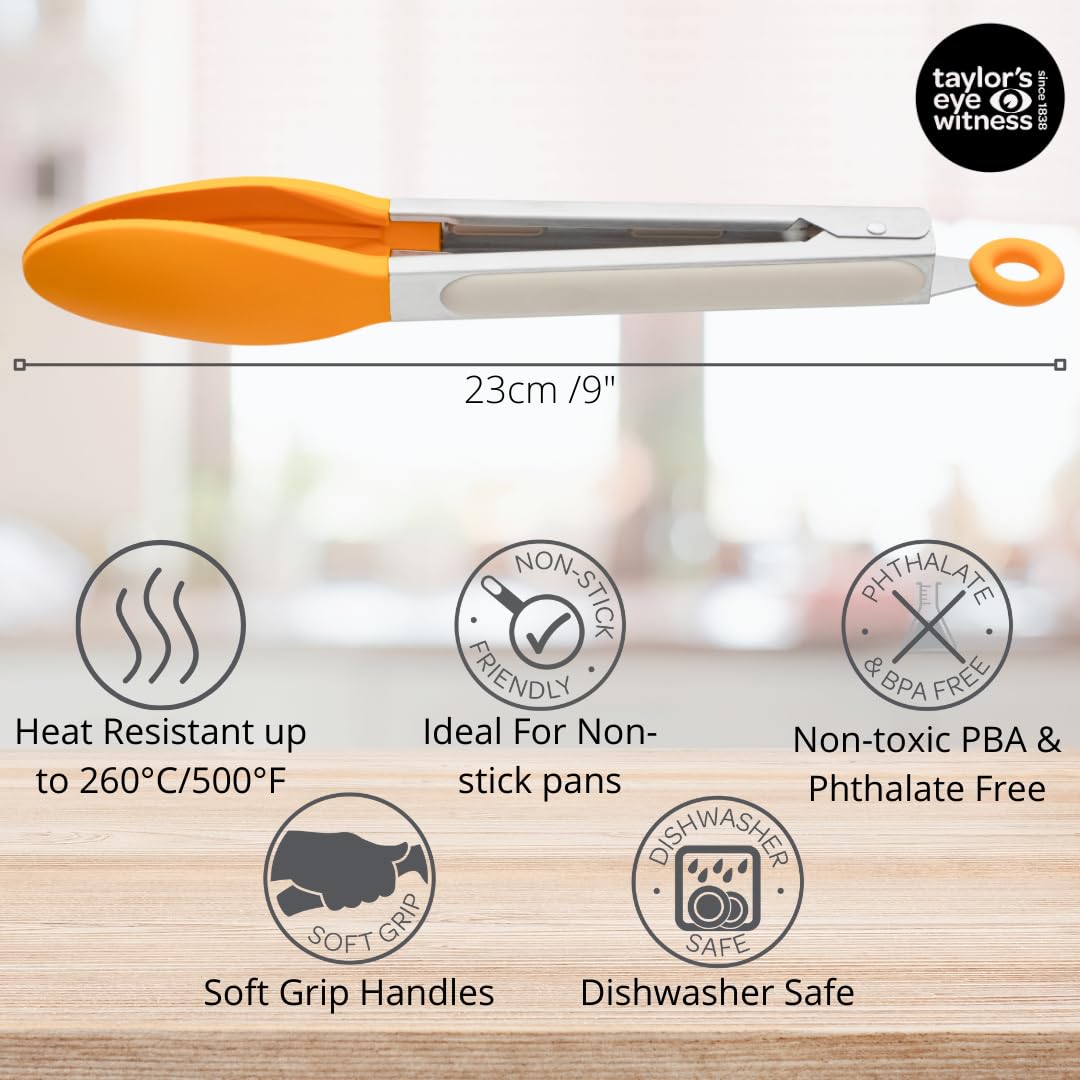 Taylors Eye Witness Large Steel Buttermilk & Saffron Silicone Tongs, Dishwasher Safe, Sturdy Build, Non-Scratch - Image 3