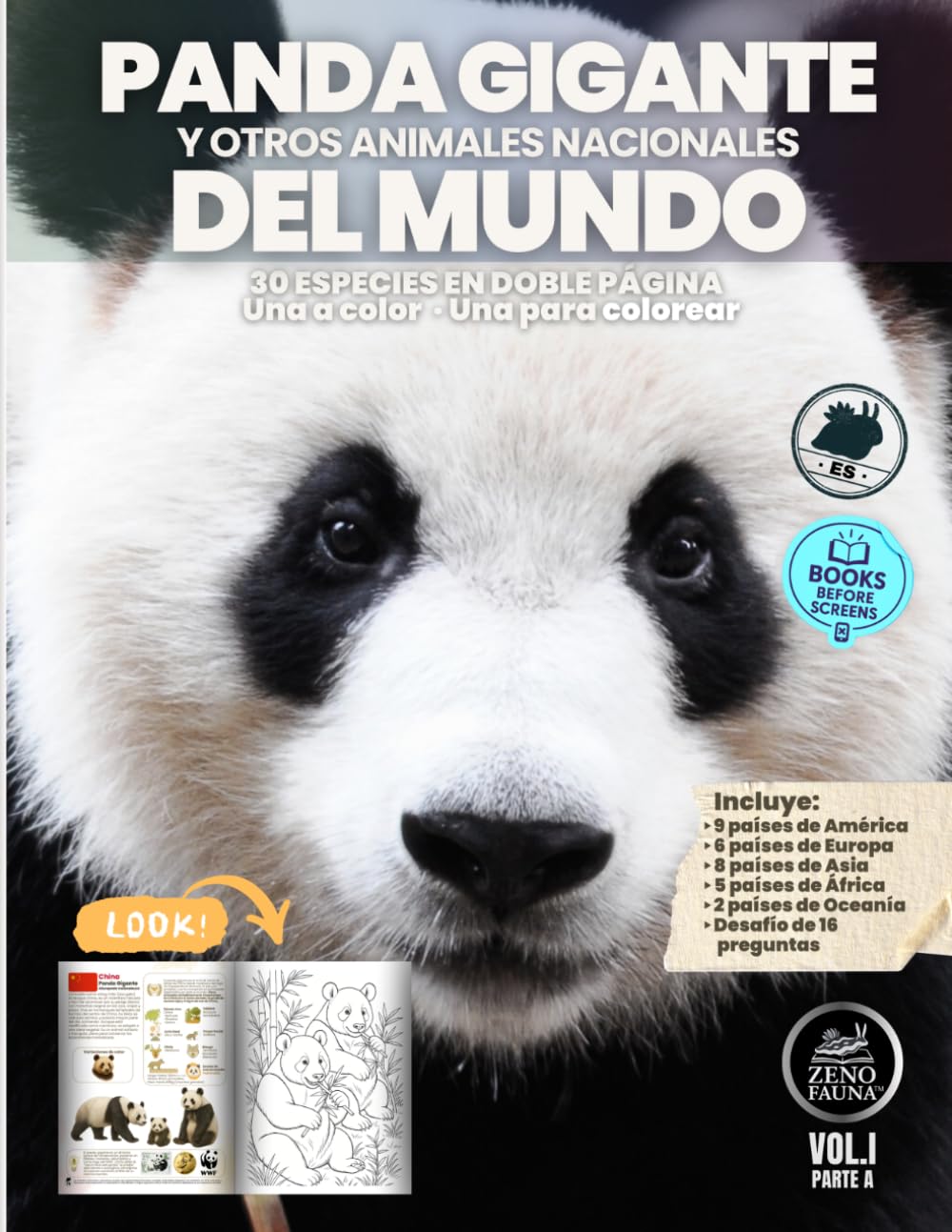 Panda Gigante y Otros Animales Nacionales del Mundo: 30 animales nacionales en doble página: una ilustración a color y otra para colorear