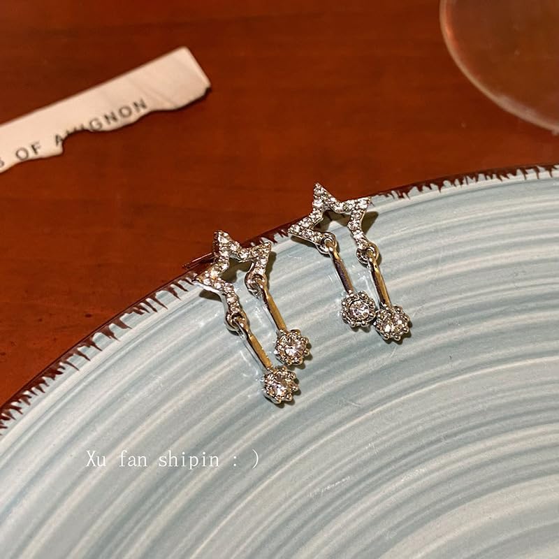 Silver Star Drop Earrings with CZ Crystals – 18K Gold Plated, Dainty Celestial Dangling Earrings for Women, Hypoallergenic Sterling Silver Statement Jewelry - Image 3