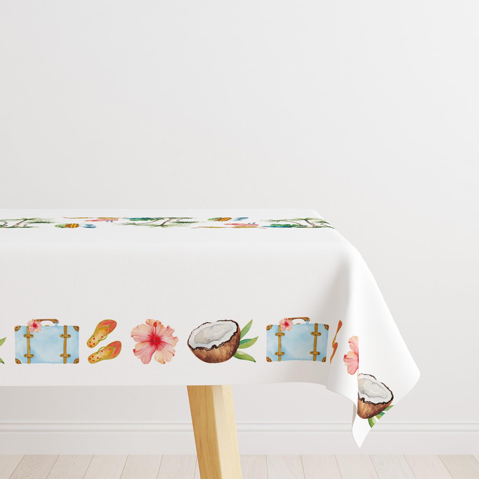 AIBIIN Mantel de verano de 132 x 182 cm, diseño de palmera hawaiana, flores tropicales, coco, impermeable, para comedor, picnic, fiesta de cumpleaños, suministros de decoración de mesa