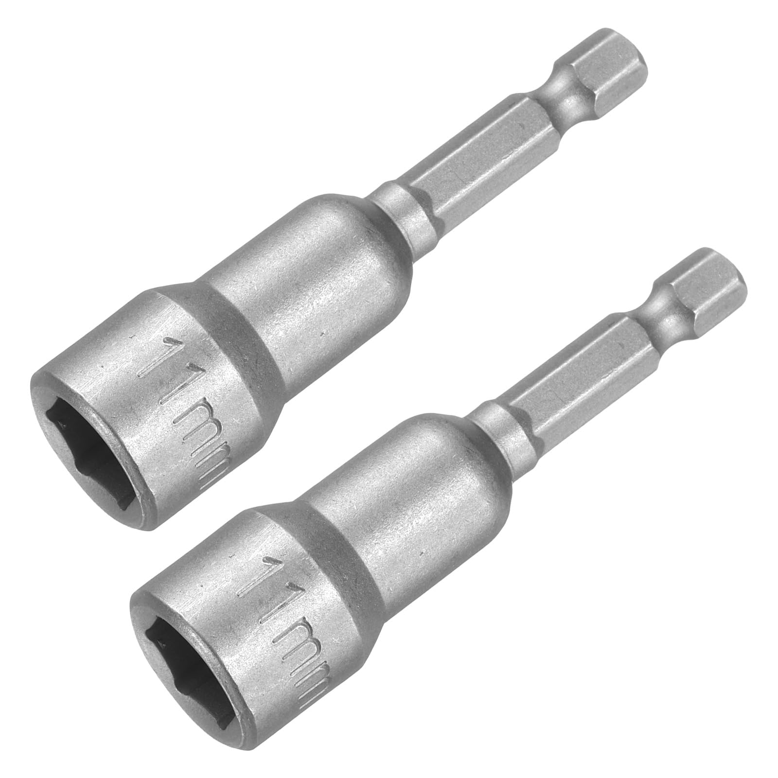 sourcing map 11mm Magnetic Hex Socket 65mm/2.56", 1/4" Hex Shank Magnetic Power Nut Driver Set CR-V Quick-Release Extensions for Impact Drill Nut Setters Socket Wrench Screw, 2 Pcs