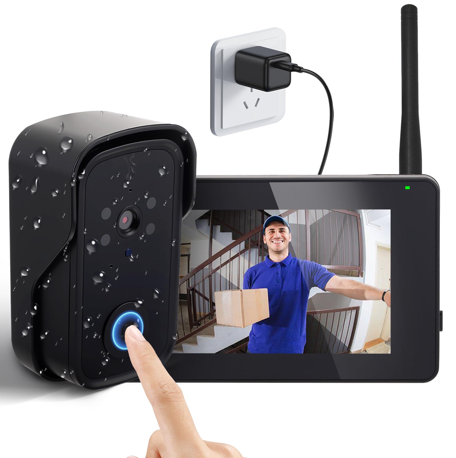 Visiophone sans Fil avec Caméra 1080p, Écran 4.3" HD, Vision Nocturne Grand Angle 110°, Sonnette Vidéo Extérieur