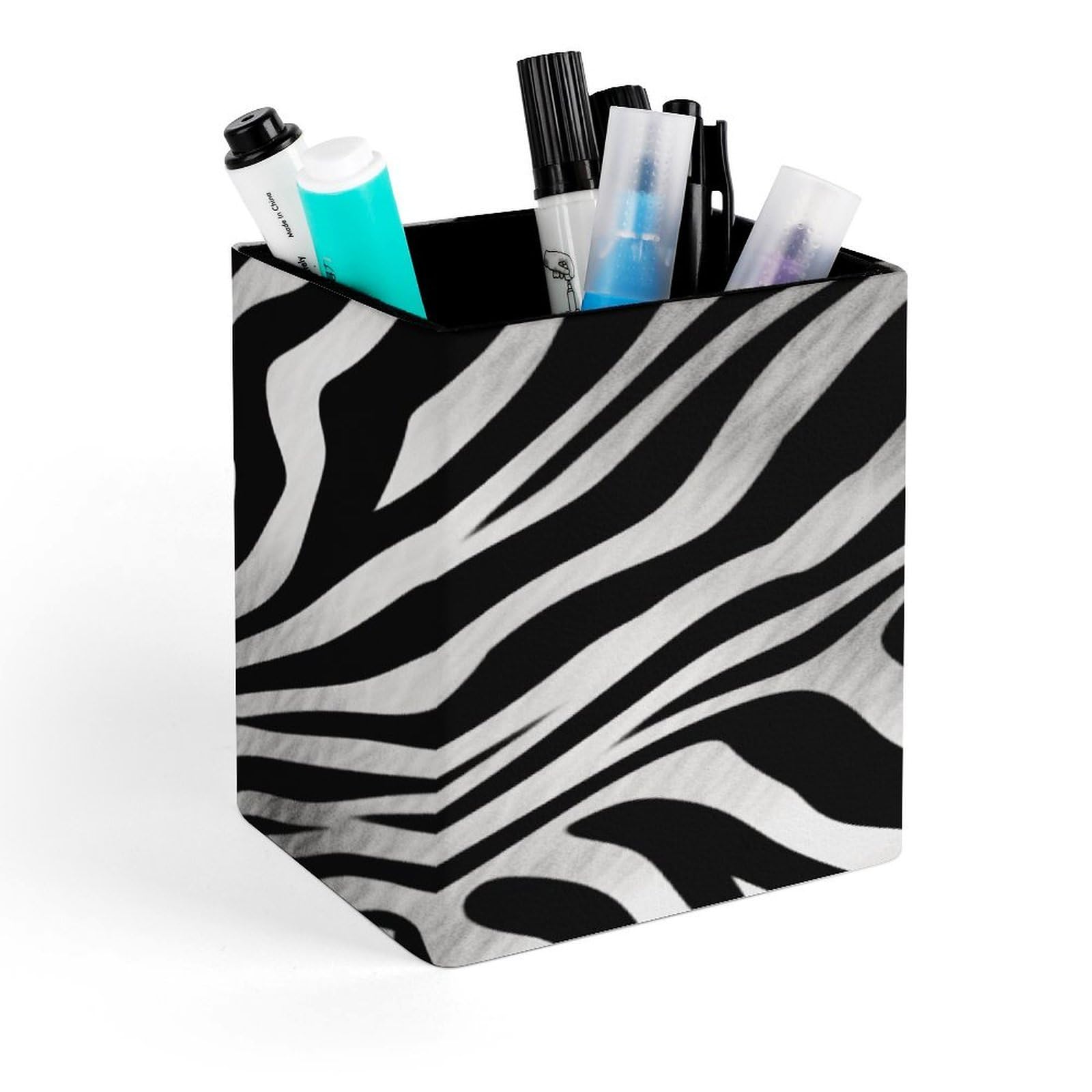FekiLoot - Zebra Print Pen Holder Customizable Office Accessories Square Pen Cup Holder Desk Organizer Brush Holder