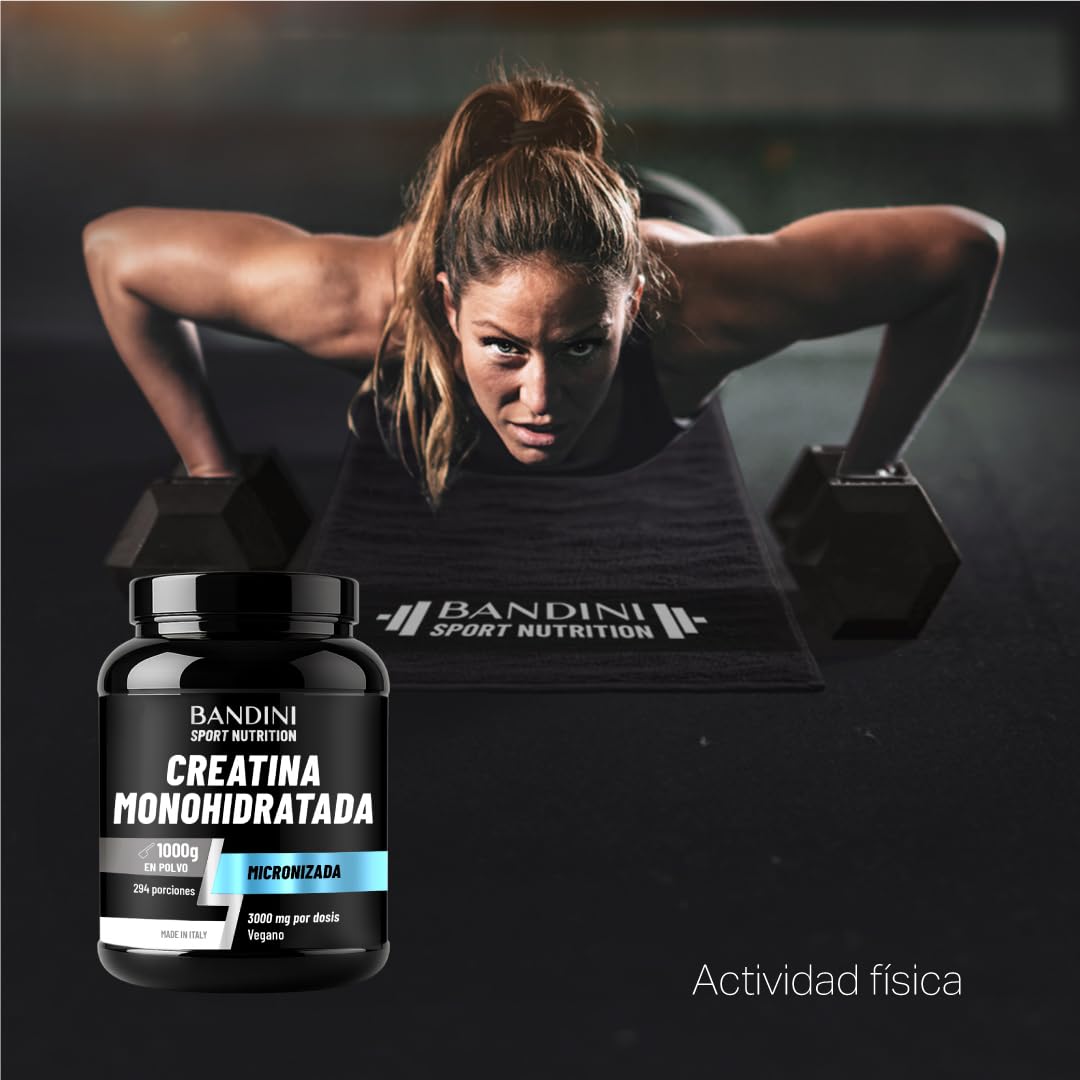 Bandini® Creatina Monohidratada en Polvo 1kg/1000g Pura - Para mejorar el Rendimiento y la Potencia Muscular - A base de Monohidrato de Creatina - Suplemento deportivo sin aditivos - 100% Vegano
