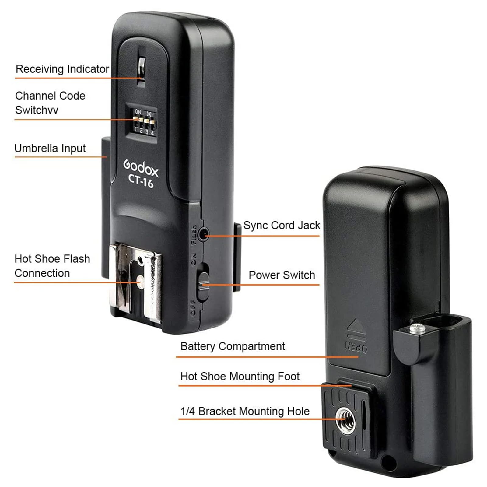 GODOX CT16 CT-16 Trigger émetteur Flash Radio Sans Fil 16 Canaux + Kit De 3 Récepteurs Compatible Avec Canon Nikon Sony Pentax Olympus Speedlite/Studio Flash