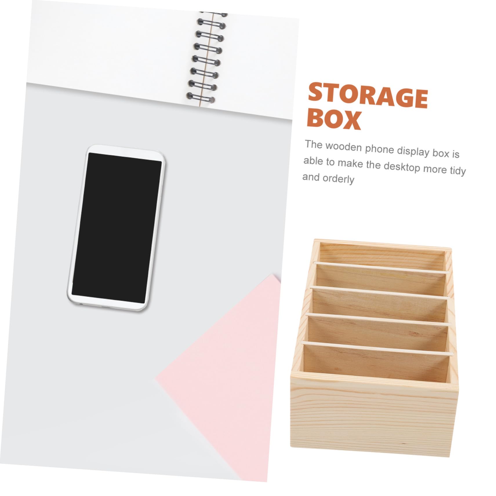 NOLITOY Mehrzweck Aufbewahrungsbox Holz Schreibtisch Organizer Mit 5 Fächern Desktop Container Für Handy Büro Schule Natürliche Holzoptik