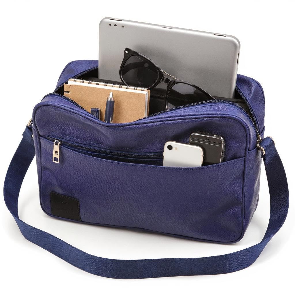 Borsa Messenger in Tessuto Tecnico, Porta Laptop 35x23x13cm, Blu Navy, Tracolla Regolabile per Ufficio e Lavoro