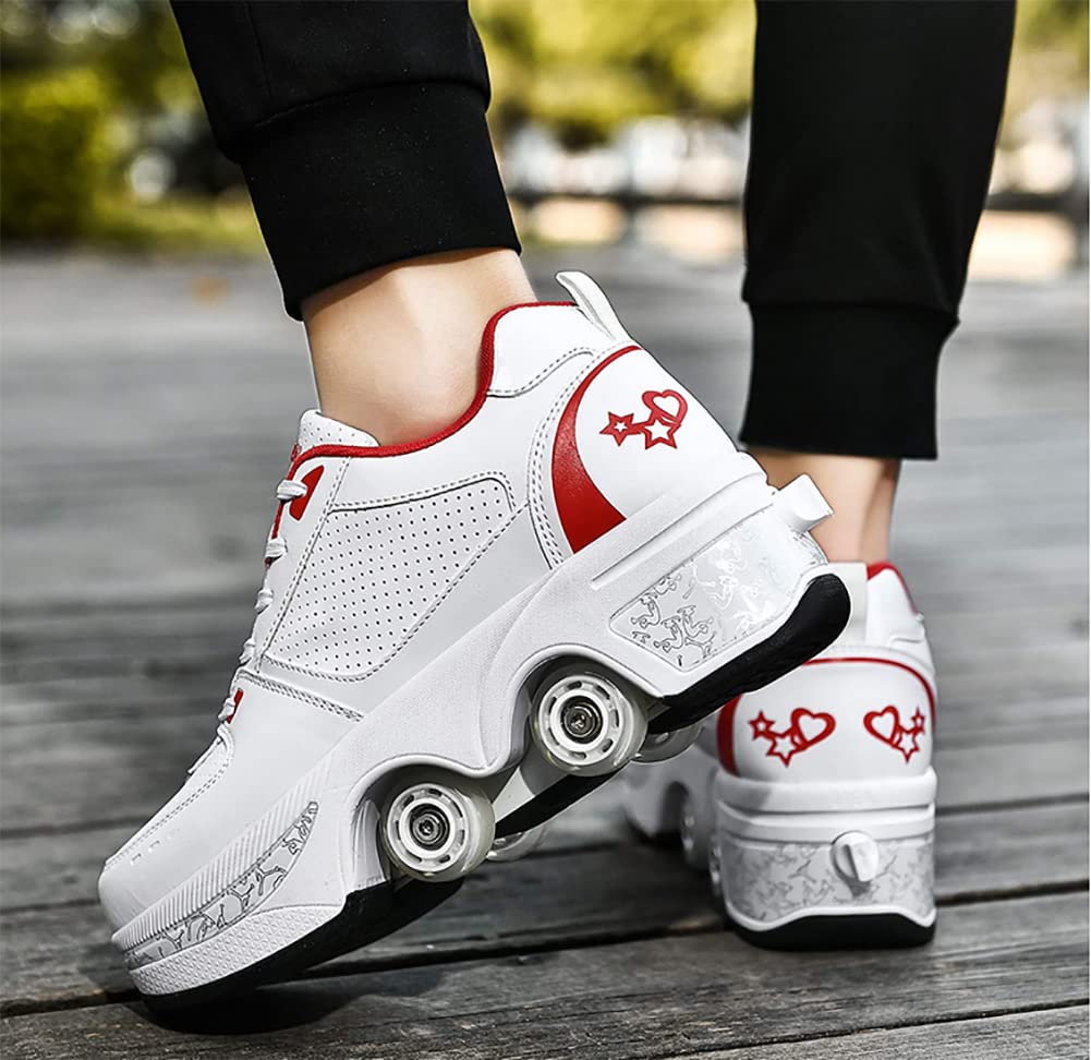 Zapatillas con Ruedas, Niños Skateboarding, Zapatillas Ruedas Multiusos 2 En 1 Patines Zapatillas Quad Rued Sneakers Moda Zapatillas Regalo de cumpleaños Niños y niñas