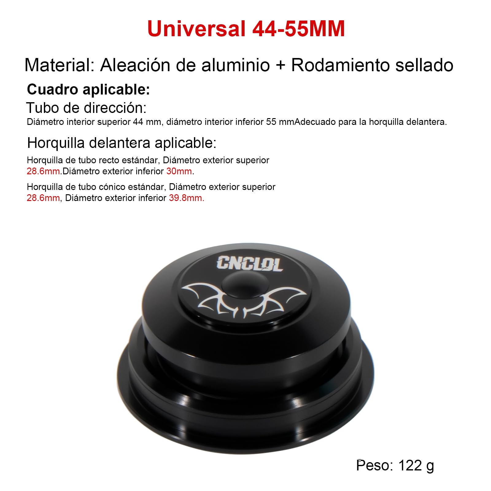 Sterzo bicicletta 1 1/8", set sterzo 34 mm/44 mm/41,8-52 mm/44-55 mm/44-56 mm, cuscinetto sterzo MTB/BMX, semiintegrato, con cuscinetti sigillati.