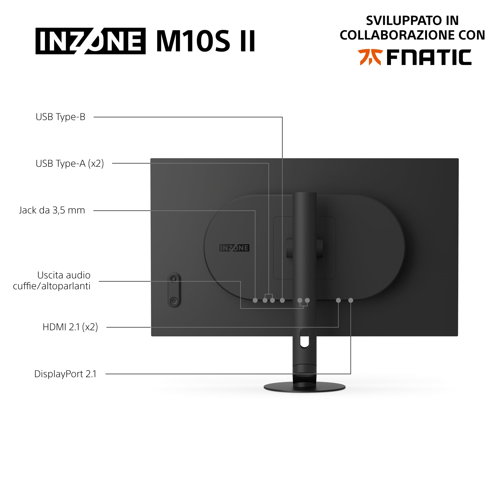 Sony INZONE M10S II Monitor Gaming OLED QHD da 27": 1440p, 540 Hz, 0,02 ms GtG, DCI-P3 99,5%, G-Sync, VRR, sviluppato con Fnatic, 1500 nit, DisplayPort 2.1-2 x HDMI 2.1 - PC, PlayStation 5