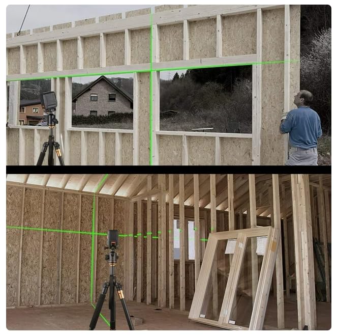 SC-L07 Laser Level used in a construction setting to project level lines for framing