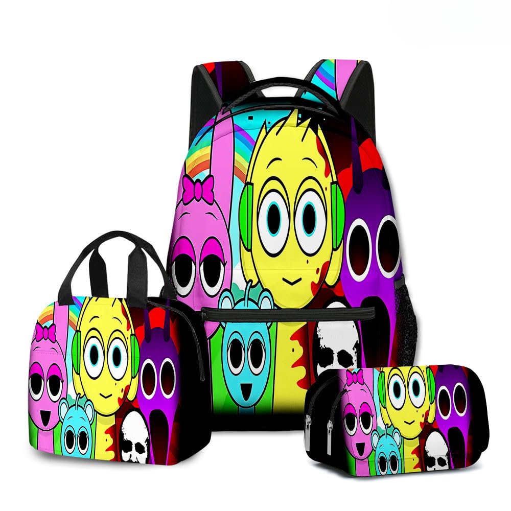 Hzsyc Boys 23 Kids Sprunki Backpack 3Pcs Set Sprunki Figure Backpack Perfect For Casual Daypacks - L Size/17In (,3Pcs)