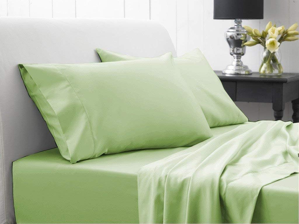 Laxlinen 600 Thread Count 100% Egyptian Cotton Super Quality 1PC Flat Sheet(Top Sheet) Queen Bed Size, Sage Solid