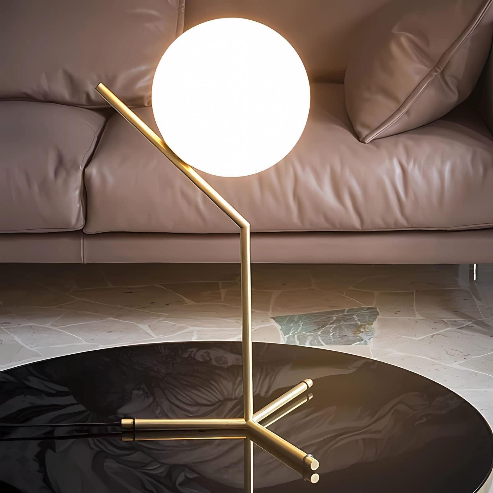 Lampada da Comodino di metà secolo, Lampada da Tavolo a Sfera in Vetro Bianco con Interruttore a Spina, Lampada da scrivania Decorativa for Camera da Letto, Soggiorno, Studio, Ufficio