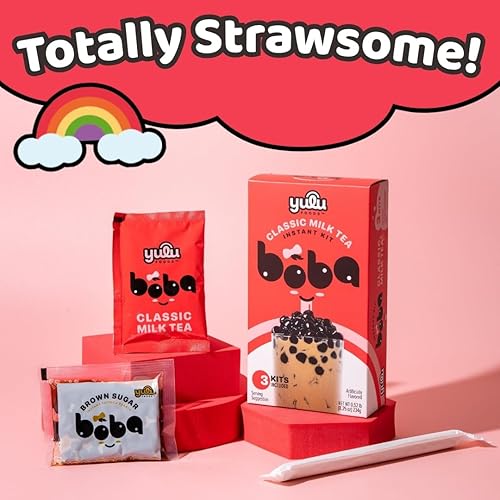 Vista 8 de YULU FOODS Kit de Té con Leche Clásico Instant Bubble Pearl con Perlas Auténticas de Tapioca de Azúcar Morena, Listo en Menos de Un Minuto, Pajitas