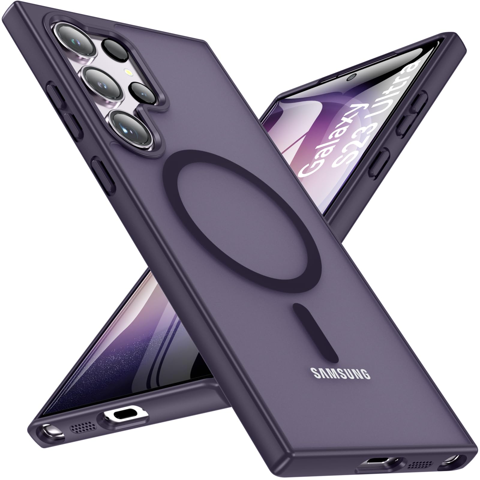OWKEY for S23 Ultra Case 6.8'', Magnetic Samsung Galaxy S23 Ultra Case for Magsafe, [Shockproof Military] Translucent Back Slim Bumper Cover Phone Case Galaxy S23 Ultra Case, Purple