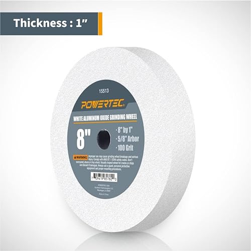 Miniatura 5 de POWERTEC 15527 - Rueda abrasiva de óxido de aluminio 8 x 1 pulgada con árbol de 58 pulgadas grano 36 y grano 100 blanco paquete de 2