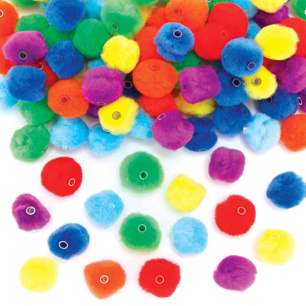 Baker RossFE324 Rainbow Threading Pom Pom Beads - Pack of 105, Multi Coloured Embellishments for Children's Jewellery Making, Arts Crafts and Crafting Activities