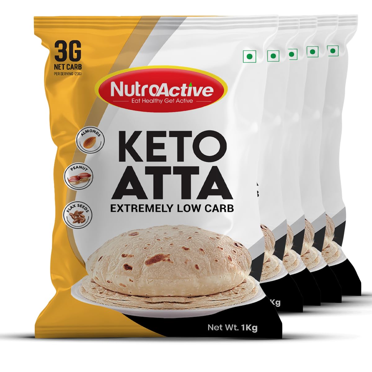 NutroActive Keto Atta (3g Net Carb Per Roti) Extremely Low Carb Flour - 1kg (Pack of 5)